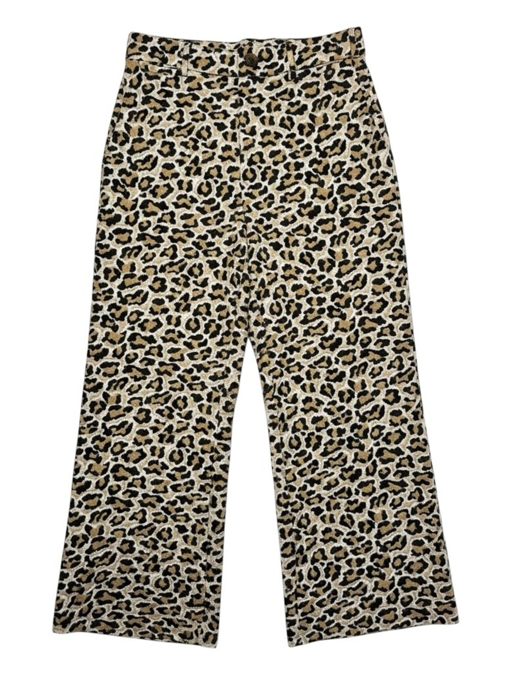 Maeve The Ettie Leopard High-Rise Crop Wide-Leg Pants Knit Edition Size 30
